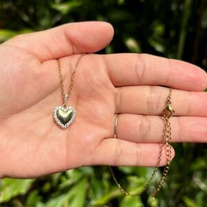 18K Gold Plated Stainless Steel Diamond Heart Necklace